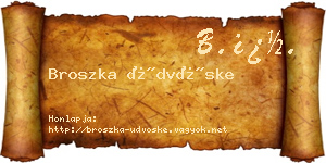 Broszka Üdvöske névjegykártya